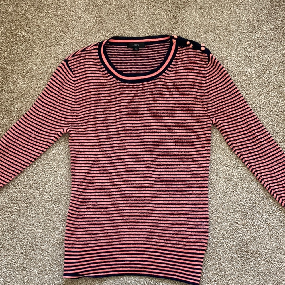 J. Crew Pink and Black Striped Long Sleeve T-Shirt